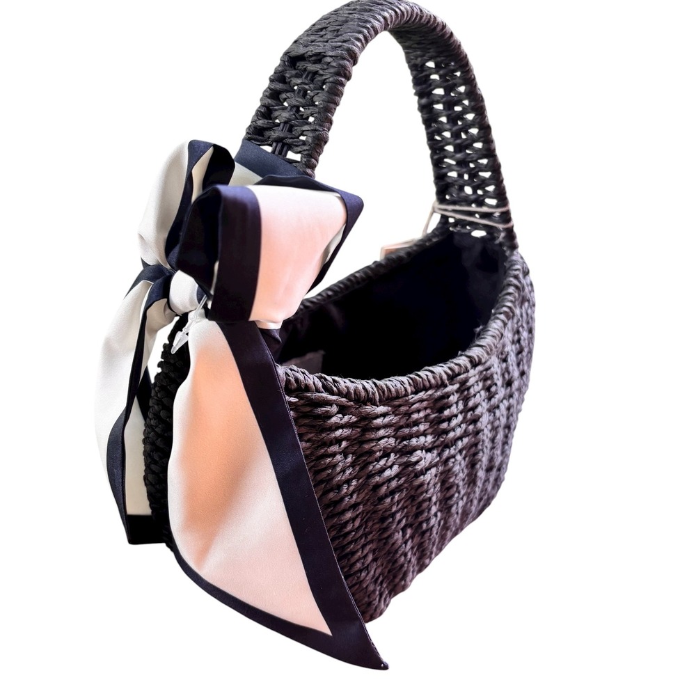 A New Day Woven Hobo Bag Purse Handbag Black Beige‎ Scarf Accent New with Tags - Picture 4 of 10